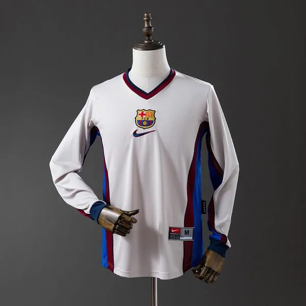 Camiseta de fútbol Barcelona 1998/99 VISITANTE MANGA LARGA VERSION FAN