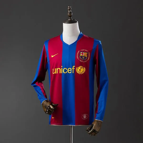 Camiseta de fútbol Barcelona 2007/08 LOCAL MANGA LARGA VERSION FAN