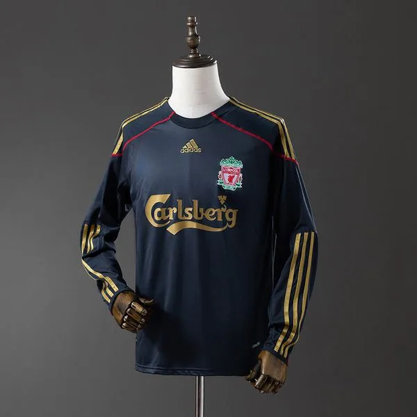 Camiseta de fútbol Liverpool 2009/10 VISITANTE MANGA LARGA VERSION FAN
